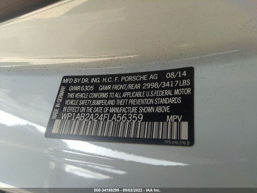 2015 PORSCHE CAYENNE S WP1AB2A24FLA56359