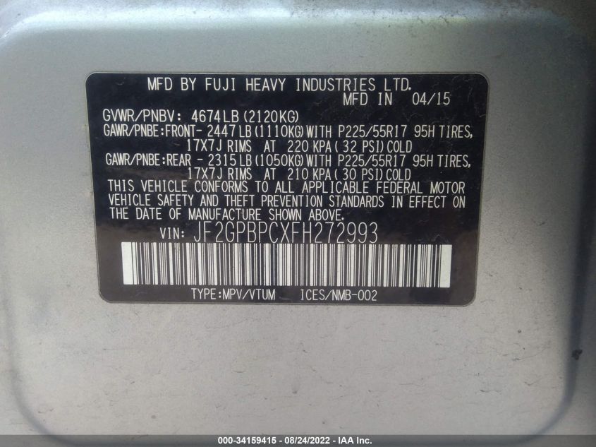 2015 SUBARU XV CROSSTREK HYBRID TOURING JF2GPBPCXFH272993