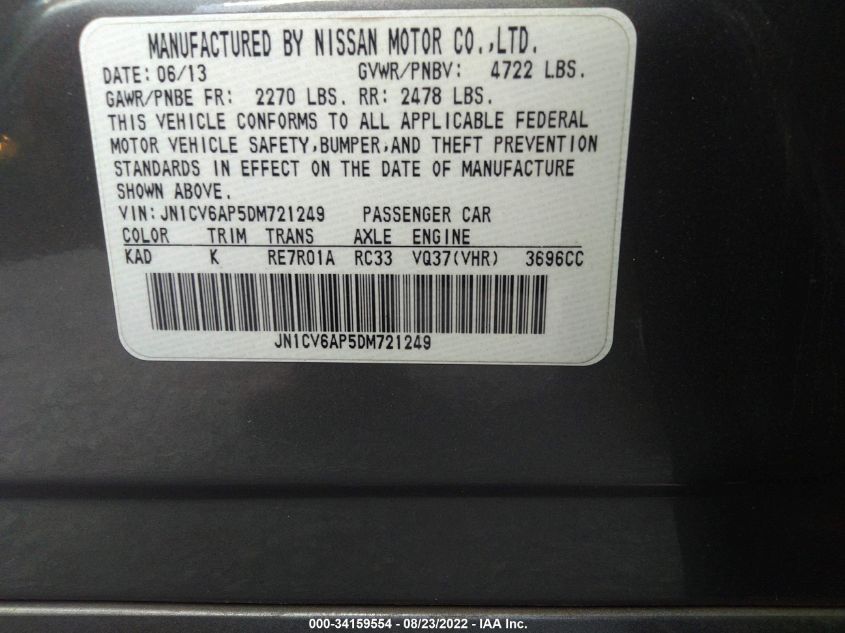 2013 INFINITI G37 SEDAN JOURNEY JN1CV6AP5DM721249