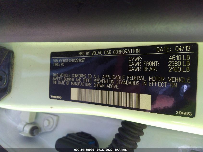2013 VOLVO S60 T5 YV1612FS7D1231497