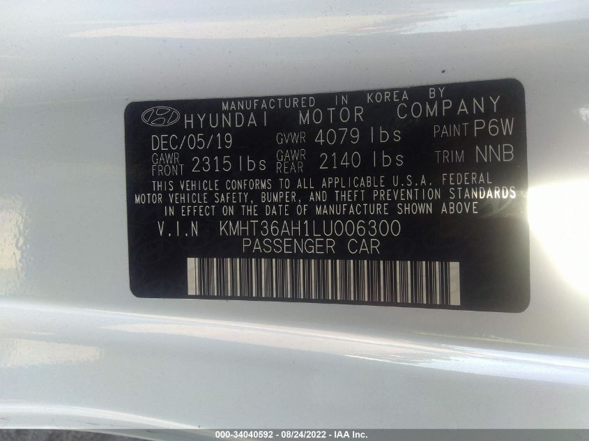 2020 HYUNDAI VELOSTER N KMHT36AH1LU006300