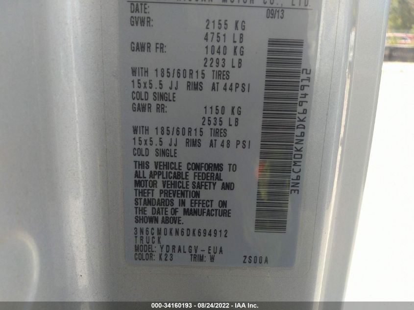 2013 NISSAN NV200 SV 3N6CM0KN6DK694912