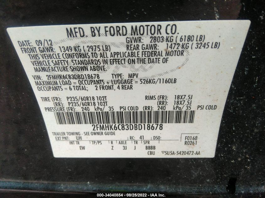 2013 FORD FLEX SEL 2FMHK6C83DBD18678