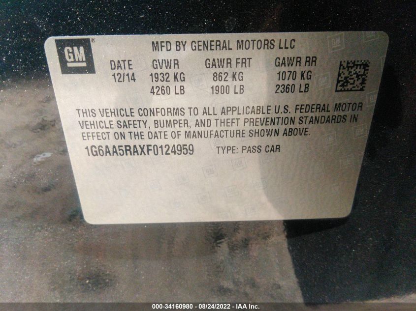 2015 CADILLAC ATS SEDAN STANDARD RWD 1G6AA5RAXF0124959