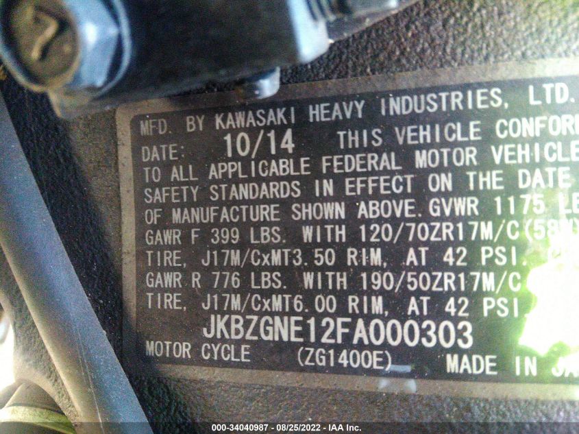 2015 KAWASAKI ZG1400 E JKBZGNE12FA000303