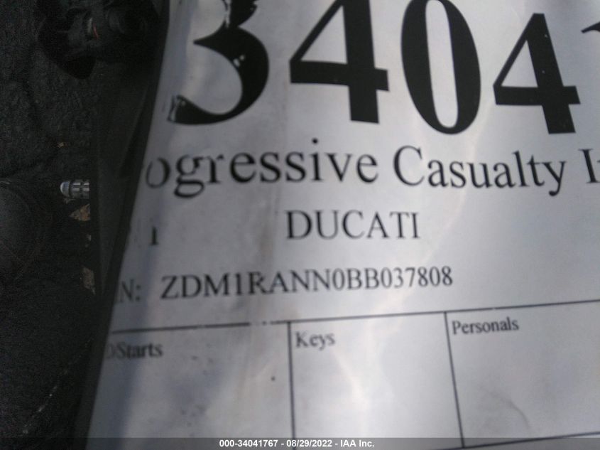 2011 DUCATI MONSTER 796 ZDM1RANN0BB037808