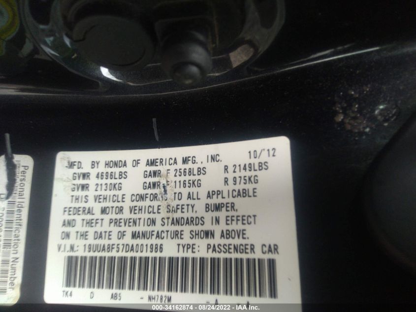 2013 ACURA TL TECH 19UUA8F57DA001986