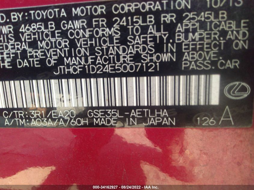 2014 LEXUS IS 250 JTHCF1D24E5007121