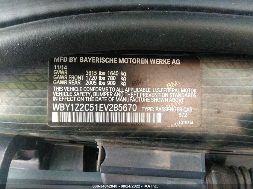 2014 BMW I3 WBY1Z2C51EV285670