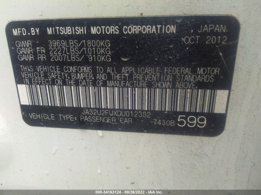 2013 MITSUBISHI LANCER ES JA32U2FUXDU012382
