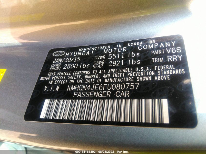 2015 HYUNDAI GENESIS 3.8L KMHGN4JE6FU080757