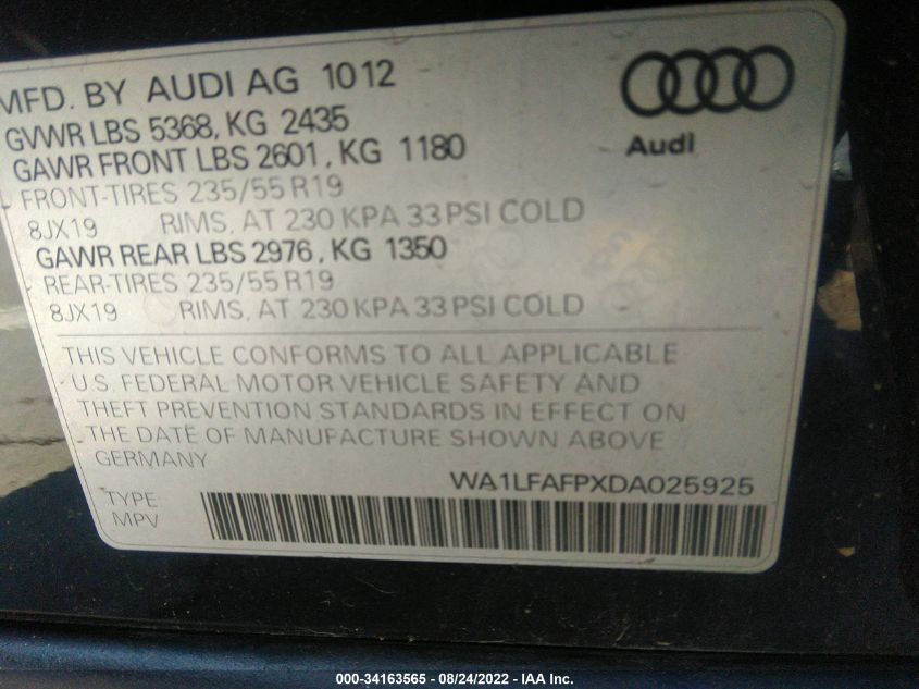 VIN WA1LFAFPXDA025925 2013 AUDI Q5 no.9