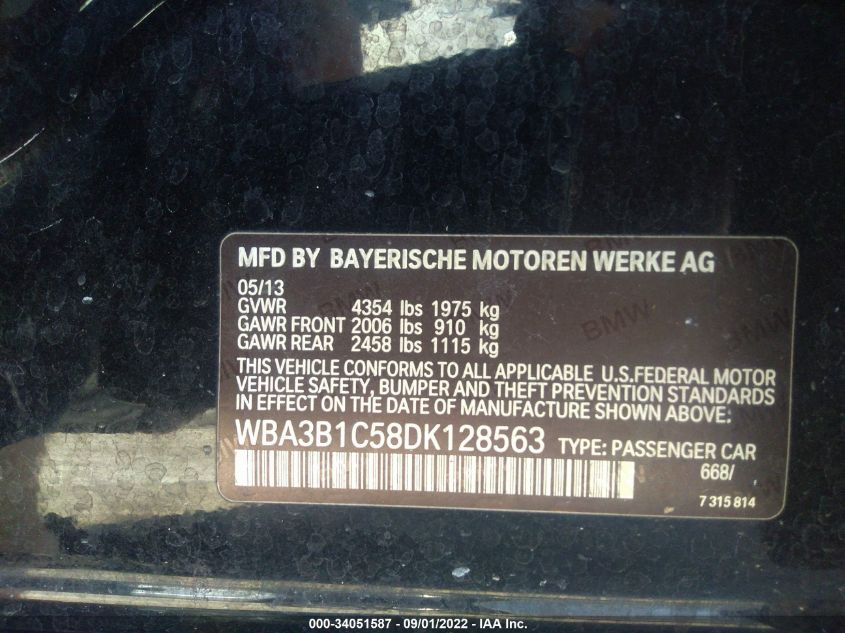 2013 BMW 320I WBA3B1C58DK128563
