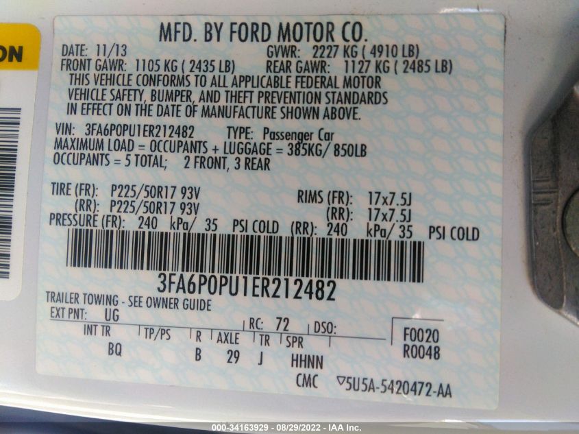 2014 FORD FUSION ENERGI SE LUXURY 3FA6P0PU1ER212482
