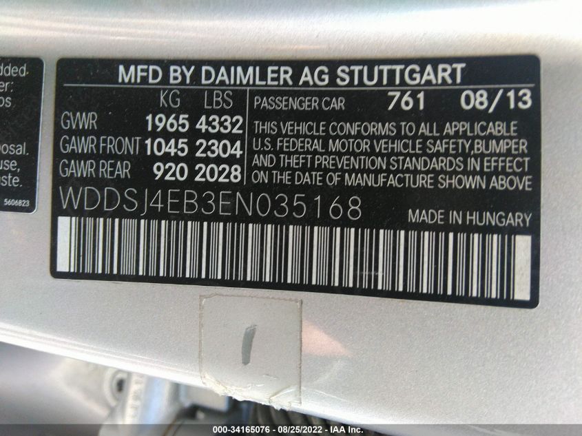 2014 MERCEDES-BENZ CLA-CLASS CLA 250 WDDSJ4EB3EN035168