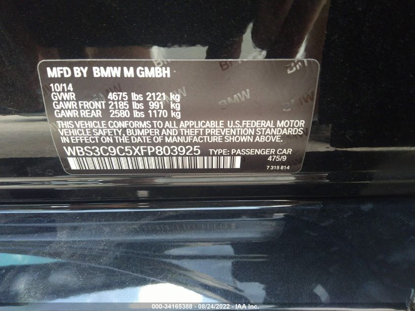 2015 BMW M3 WBS3C9C5XFP803925