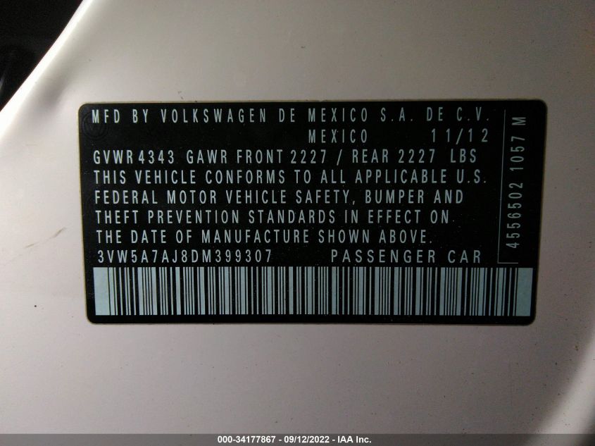 2013 VOLKSWAGEN GLI AUTOBAHN W/NAV 3VW5A7AJ8DM399307
