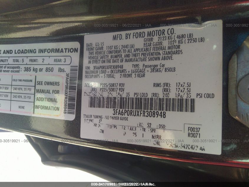 2015 FORD FUSION TITANIUM HYBRID 3FA6P0RUXFR308948