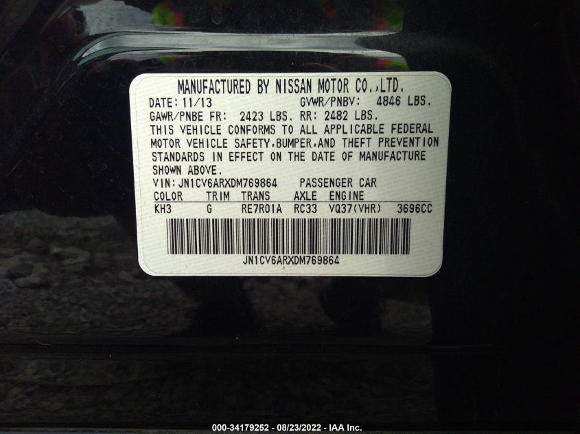 2013 INFINITI G37 SEDAN X JN1CV6ARXDM769864