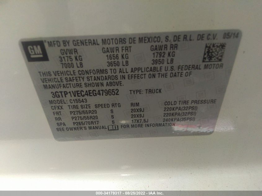 2014 GMC SIERRA 1500 SLT 3GTP1VEC4EG479652