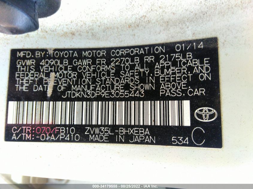 2014 TOYOTA PRIUS PLUG-IN JTDKN3DP9E3055443