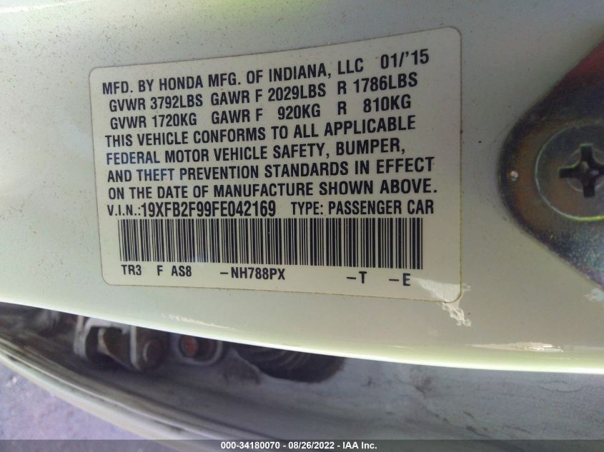 2015 HONDA CIVIC SEDAN EX-L 19XFB2F99FE042169