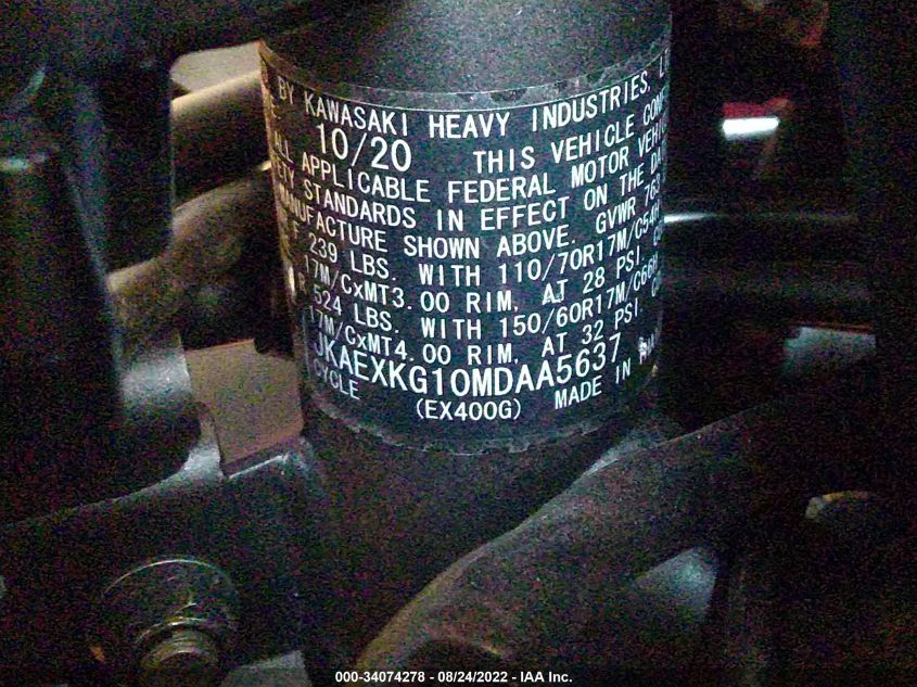 2021 KAWASAKI EX400 JKAEXKG10MDAA5637