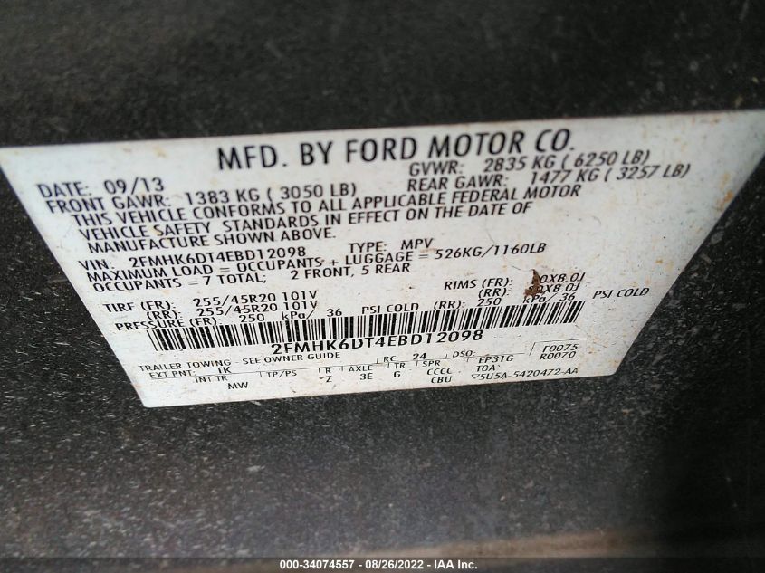 2014 FORD FLEX LIMITED W/ECOBOOST 2FMHK6DT4EBD12098