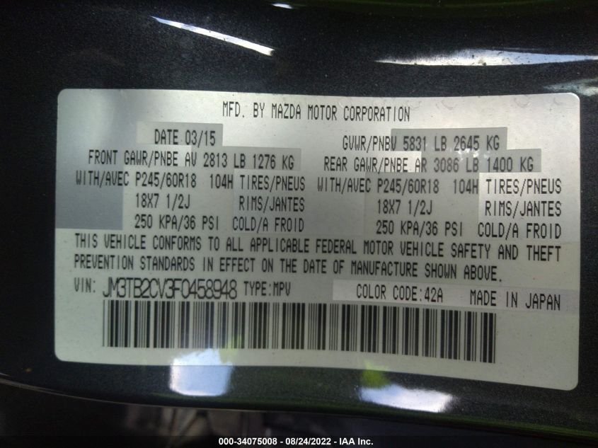 2015 MAZDA CX-9 TOURING JM3TB2CV3F0458948