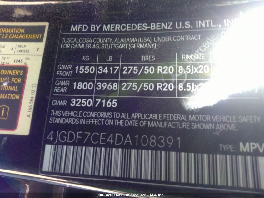 2013 MERCEDES-BENZ GL-CLASS GL 450 4JGDF7CE4DA108391