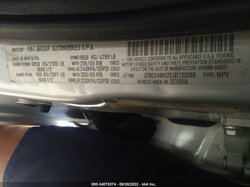 2014 FIAT 500L EASY ZFBCFABH2EZ028098