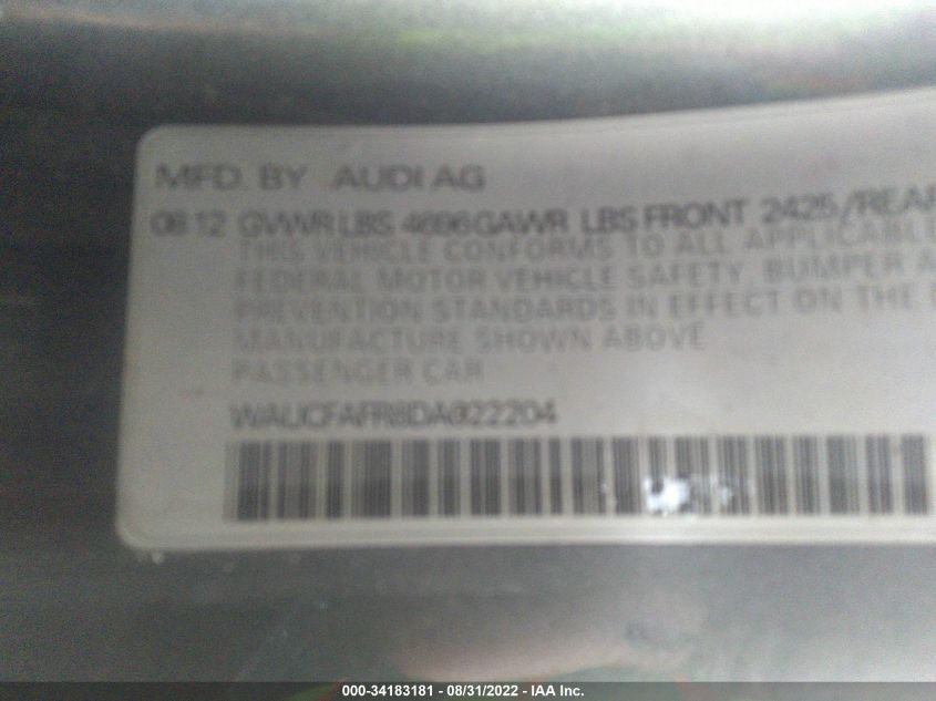 2013 AUDI A5 PREMIUM WAUCFAFR8DA022204