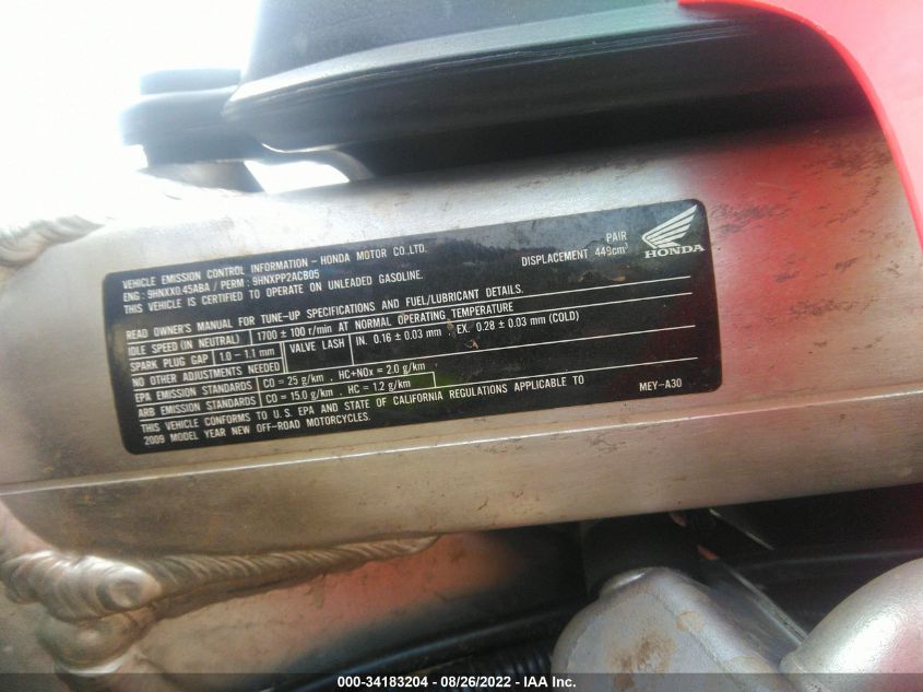 2009 HONDA CRF450 X JH2PE06009K402147