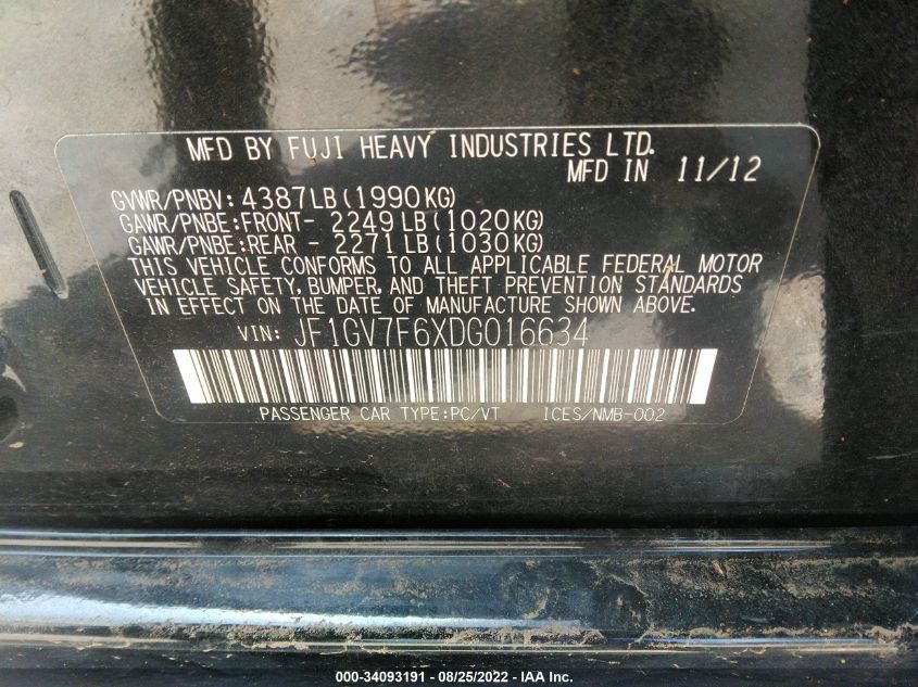 2013 SUBARU IMPREZA SEDAN WRX WRX JF1GV7F6XDG016634
