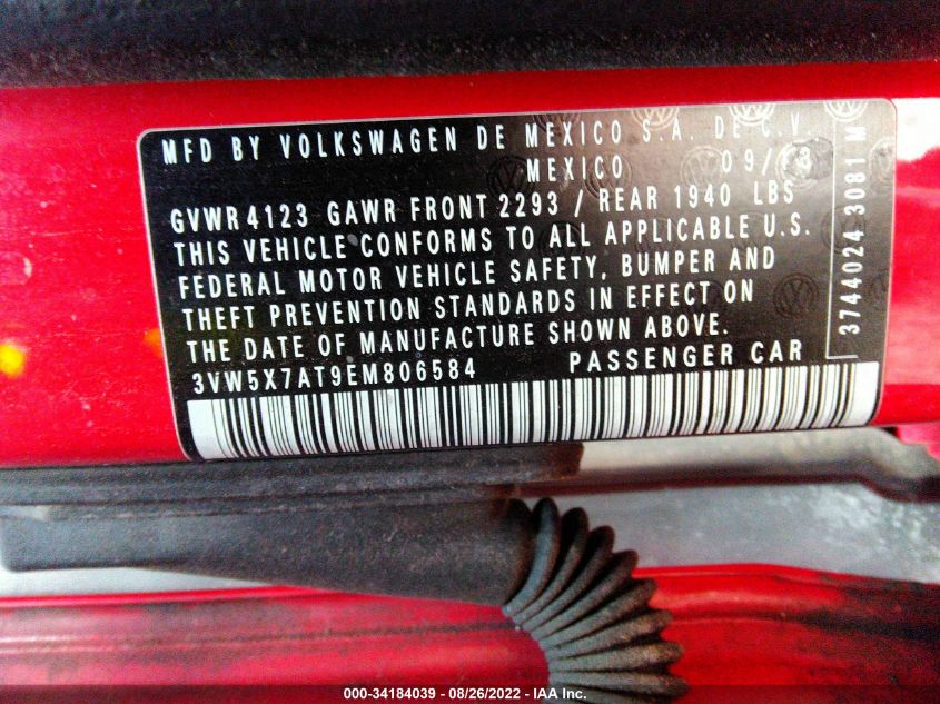 2014 VOLKSWAGEN BEETLE CONVERTIBLE 2.5L 3VW5X7AT9EM806584