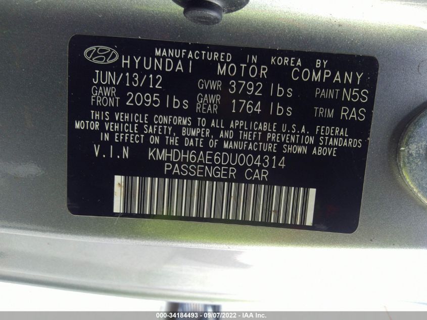 2013 HYUNDAI ELANTRA COUPE GS KMHDH6AE6DU004314