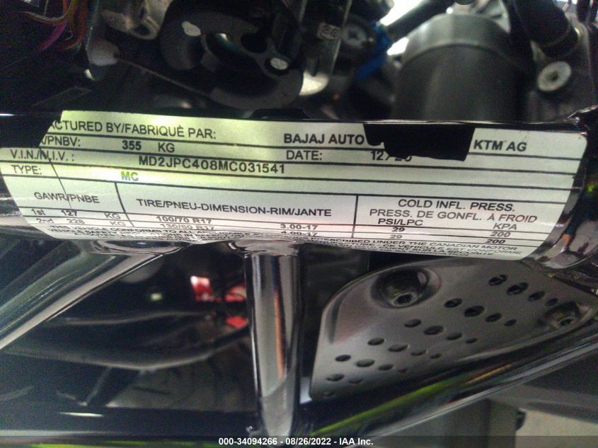 2021 KTM 200 DUKE MD2JPC408MC031541