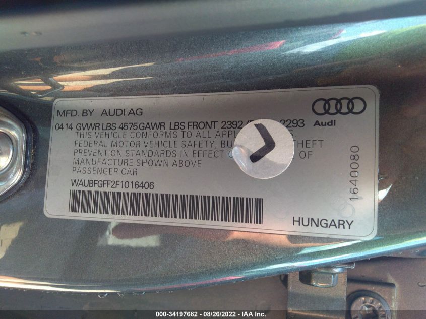 2015 AUDI S3/A3 2.0T PREMIUM WAUBFGFF2F1016406