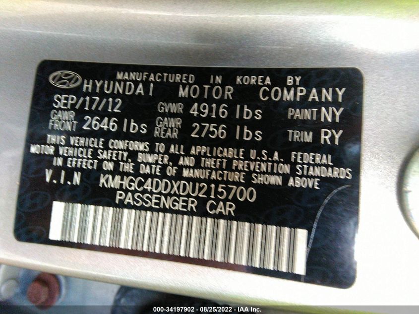 2013 HYUNDAI GENESIS 3.8L KMHGC4DDXDU215700