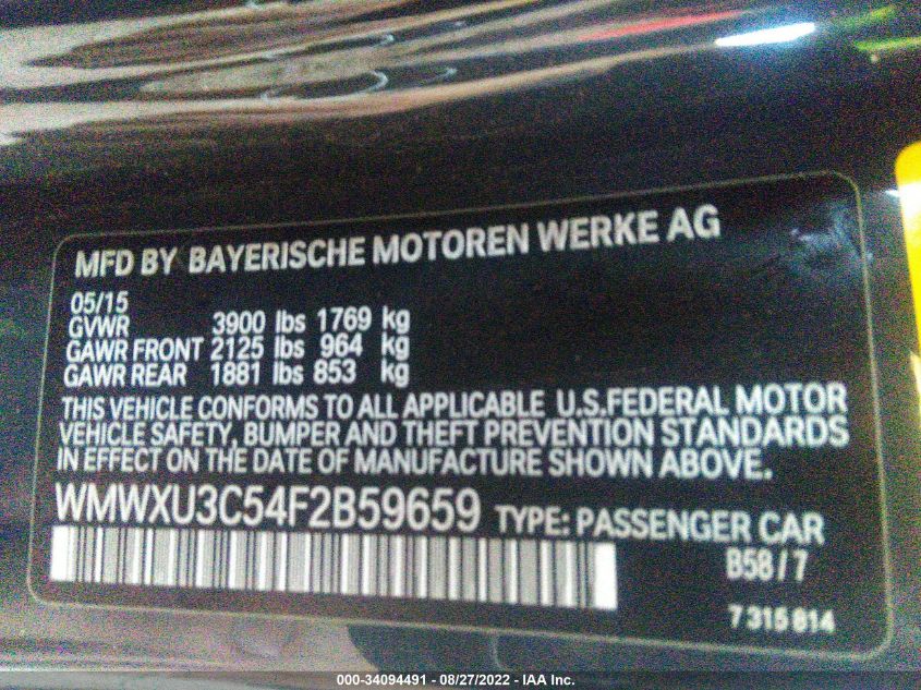 2015 MINI COOPER HARDTOP 4 DOOR S WMWXU3C54F2B59659