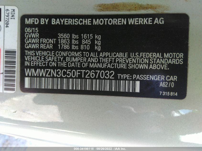 2015 MINI COOPER CONVERTIBLE WMWZN3C50FT267032