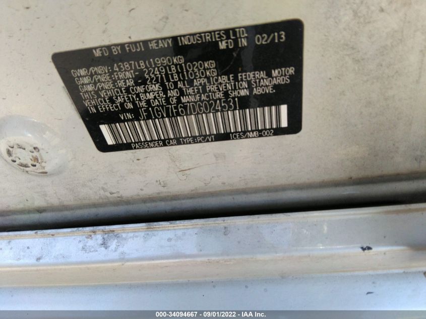 2013 SUBARU IMPREZA SEDAN WRX WRX JF1GV7F67DG024531