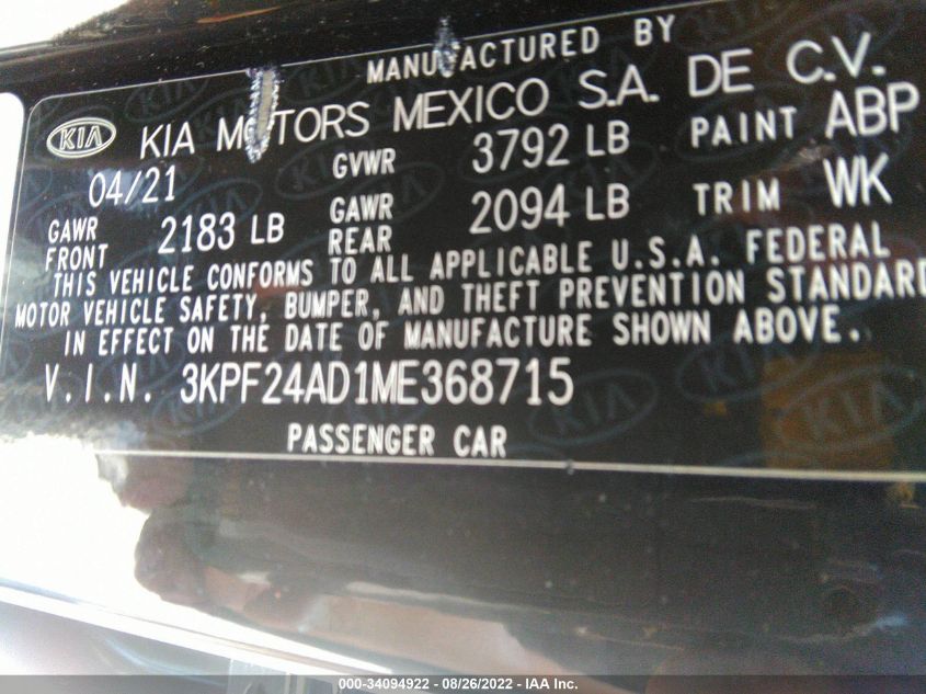 3KPF24AD1ME368715 Kia Forte FE/LXS 9