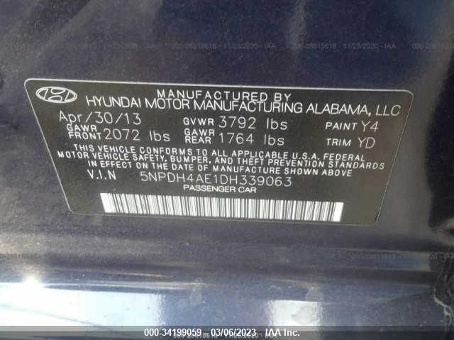 2013 HYUNDAI ELANTRA GLS 5NPDH4AE1DH339063
