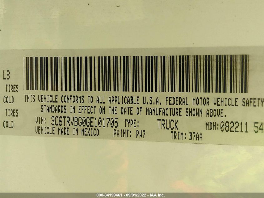 2016 RAM PROMASTER CARGO VAN 3C6TRVBG0GE101705