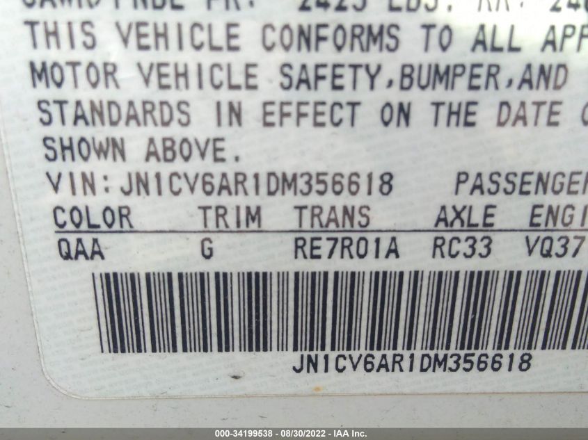 2013 INFINITI G37 SEDAN X JN1CV6AR1DM356618