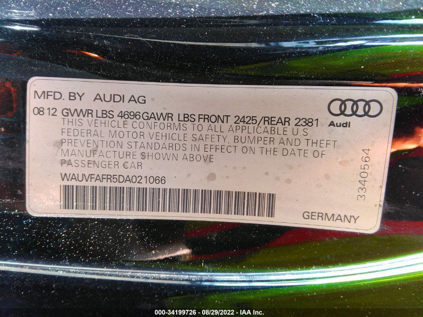 2013 AUDI A5 PRESTIGE WAUVFAFR5DA021066