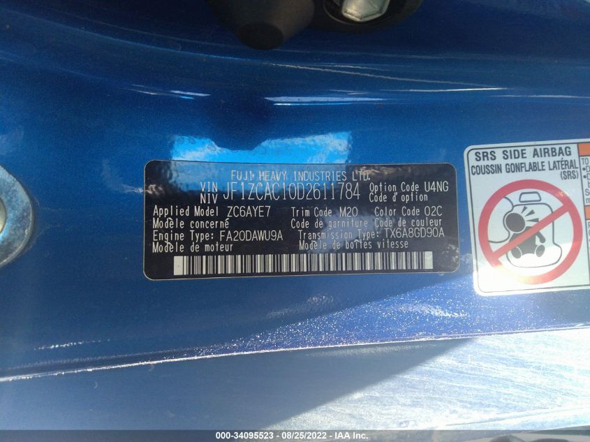 2013 SUBARU BRZ LIMITED JF1ZCAC10D2611784