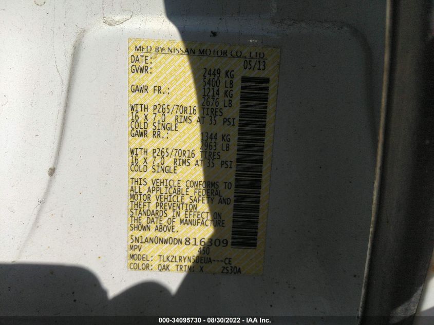 2013 NISSAN XTERRA S 5N1AN0NW0DN816309