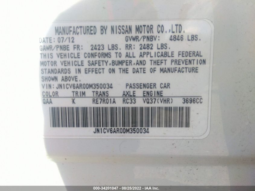2013 INFINITI G37 SEDAN X JN1CV6AR0DM350034